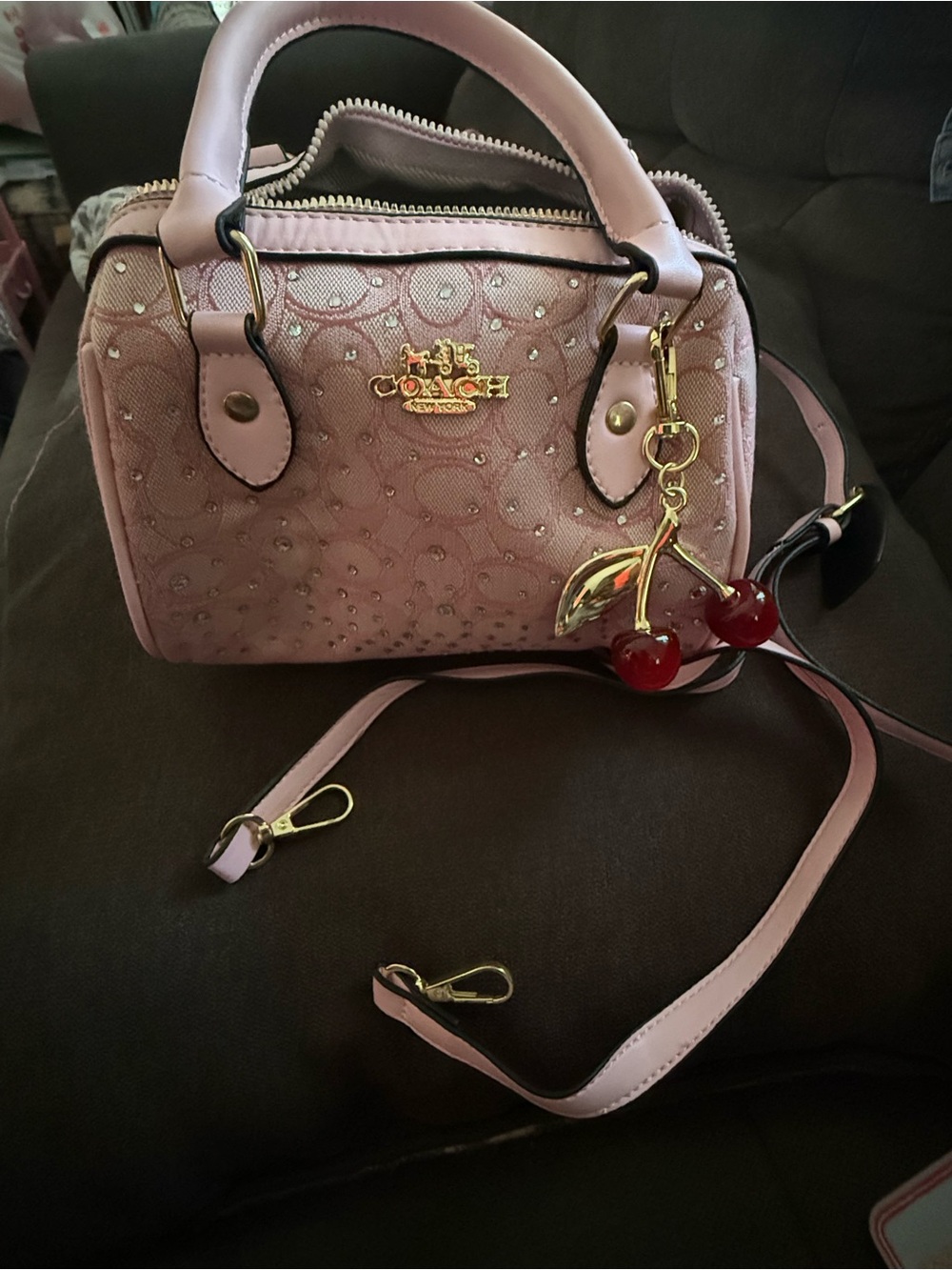 Pink Mini Satchel with Cherry Charm